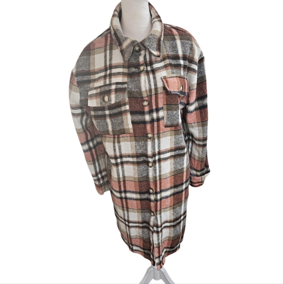 Shein Plaid Long Shacket Flannel Coat Jacket Fall Winter Casual Pre-Owned Size M - Picture 9 of 17